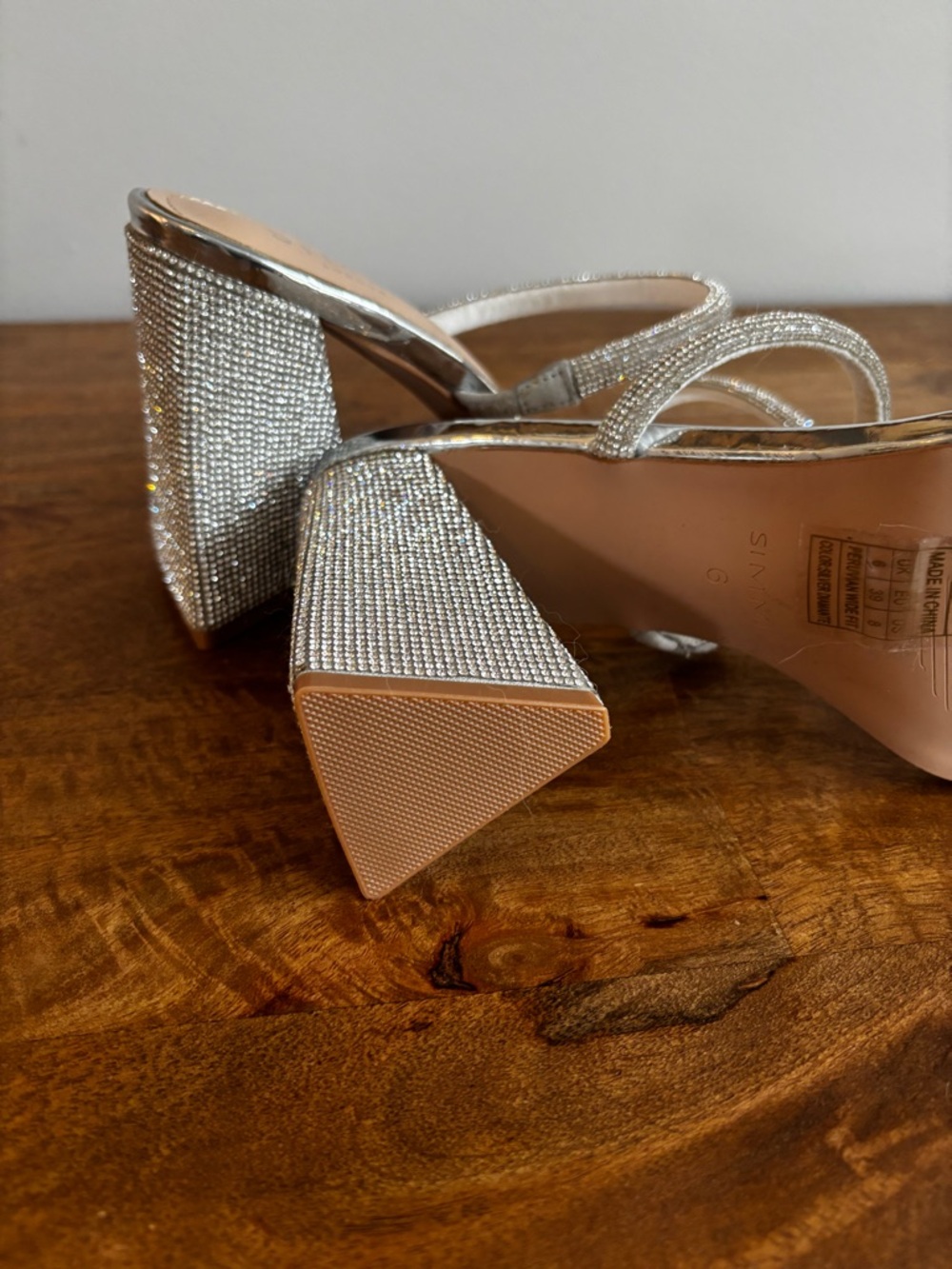 Silver Rhinestone Block Heel Sandals - Picture 3 of 3